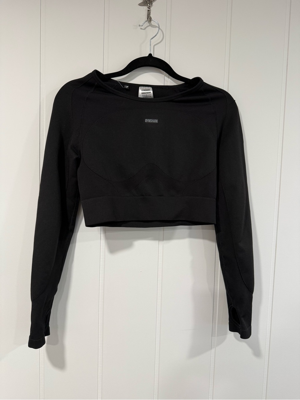 Gymshark Flex Sports Long Sleeve Crop Top Stretch Black Thumb Holes
